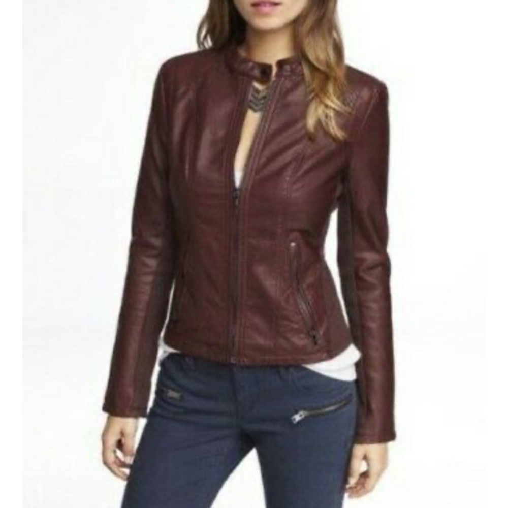 Express Brown Vegan Leather Jacket S